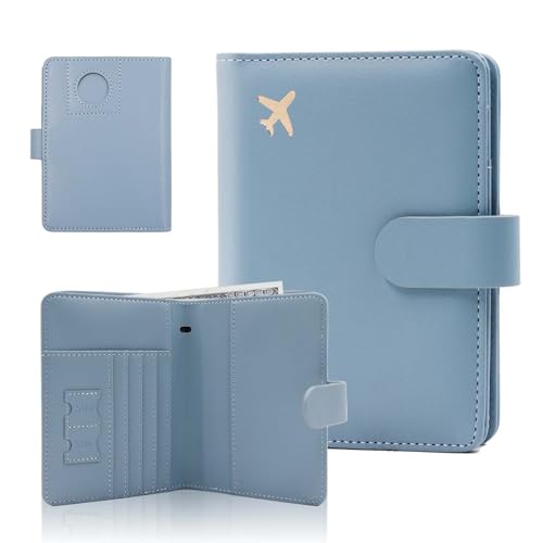 Melsbrinna Premium Leather Passport Holder Covers Case, Waterproof Rfid Blocking Travel Wallet Passport Holder with Pen Holder, Cute Passport Book for Women/Men - color: AIR-GREY GREEN