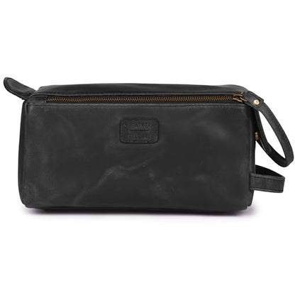 LEATHER VILLAGE Genuine Leather Travel Toiletry Bag - Water-Resistant Dopp Kit for Toiletries, Large Shaving Bag & Bathroom Organizer - Gift for Men & Women - Distressed Black - color: Distressed Black