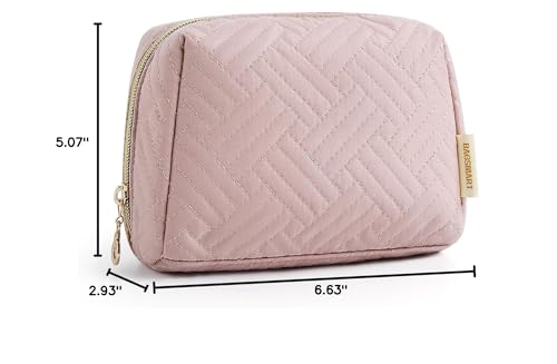 BAGSMART Small Makeup Bag, Compact Cosmetic Pouch for Women for Purse, Travel Toiletry Organizer with Wide Open Design, Pink - color: 01-Pink