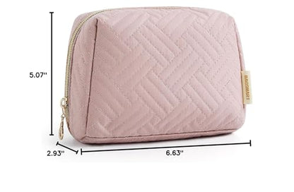 BAGSMART Small Makeup Bag, Compact Cosmetic Pouch for Women for Purse, Travel Toiletry Organizer with Wide Open Design, Pink - color: 01-Pink