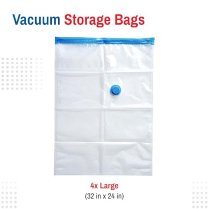 Spacesaver 4 Pack Large Vacuum Storage Bags for Comforters, Blankets & Clothes – Vacuum Sealed Compression Bags with Hand Pump – Space Saver Storage Bags for Bedding, Moving, Travel & Organization