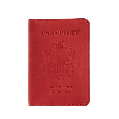 INCARNE US Leather Passport Holder for Travel - Passport Case - Passport Wallet for Men - Passport Cover for Women Sleeve Protector - Travel Essentials Vacation Luggage Travel Gifts - Vintage Red - color: Vintage Red, style: Patriotic Usa