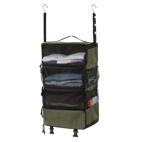 Surblue Hanging Travel Organizer Portable Hanging Luggage Organizer Multiple Compartments Collapsible Compression Closet Packing Cubes,Green,M - color: Green, size: Medium