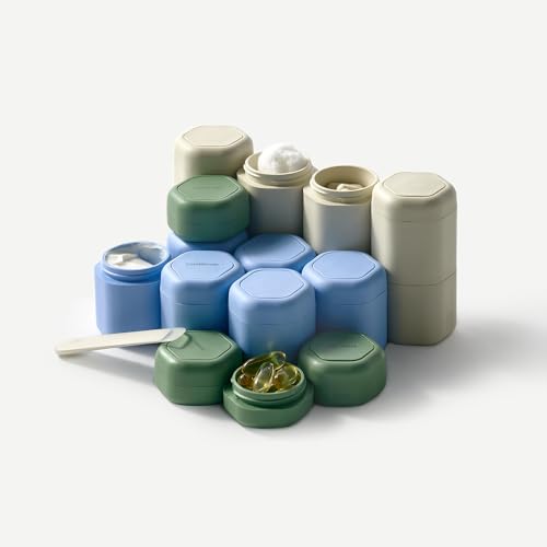 Cadence Travel Containers - Daily Routine Capsule Set - Magnetic Containers with Lids,4 Flex Mediums (1.32oz) & 3 Flex Smalls (0.56oz) - Shampoo, Conditioner, Body Wash, Pills, & More - Petal - color: Petal