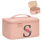 OCHEAL Initial Makeup Bag,Monogram Make up Bag Pink Travel Makeup Organizer Case Beauty Toiletry Cosmetic Bag with Brush Holder, Trendy Stuff Personalized Gifts for Women and Girls-S - color: Pink, style: S