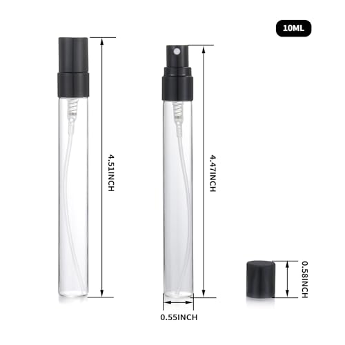 20Pcs 10ml Empty Clear Glass Mist Spray Bottle Refillable Mini Perfume Atomizer Travel Sample Bottle with Black Aluminized Nozzle Makeup Container for Perfume (10ml Black Caps) - color: 10ml Black Caps