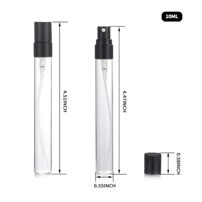 20Pcs 10ml Empty Clear Glass Mist Spray Bottle Refillable Mini Perfume Atomizer Travel Sample Bottle with Black Aluminized Nozzle Makeup Container for Perfume (10ml Black Caps) - color: 10ml Black Caps