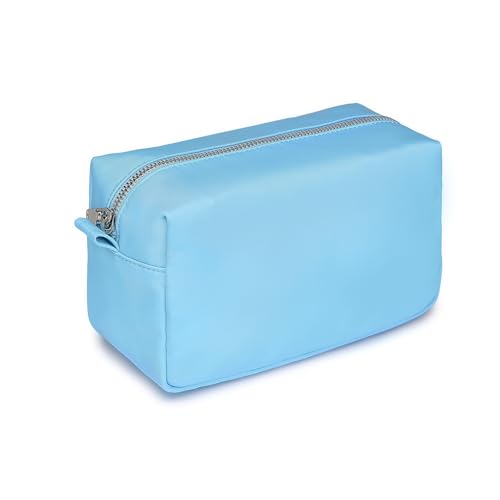 Organizer Bag Lightweight Cosmetic Bag with Ring Clasp Perfect Travel Makeup Bag for Women nylon Stand Up Design (Sky Blue/Nylon) - color: Sky Blue/Nylon