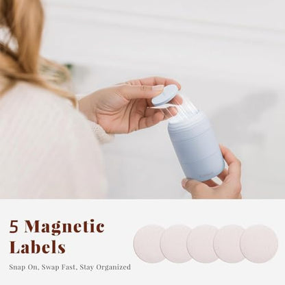 New Travel Toiletry Containers [Ultra Leakproof] TSA-Approved, PLA Hard Shell Jars with 5 Magnetic Labels, Wide Mouth Bottles for Lotion, Cleanser, Shampoo, Conditioner, Blue, 3 Pack, 2OZ - color: Blue, size: 2 oz / 60 ml