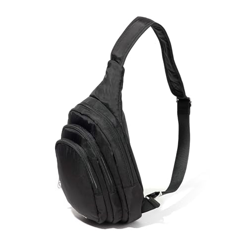 Baggallini Securtex® Anti-Theft Multi Zip Sling - Lightweight 8.6"x15.2" Travel Bag with Locking Zippers & RFID Protection - color: Black