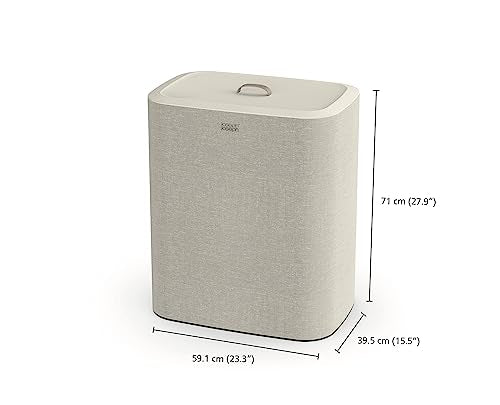Joseph Joseph Tota 90 liter/23.8 gallon Laundry Hamper Separation Basket with lid, 2 Removable Washing Bags with Handles - Ecru - color: Ecru, style: Dual Compartment 90L