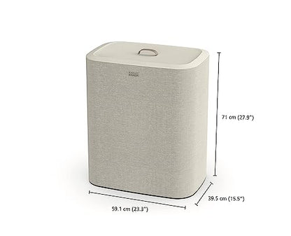 Joseph Joseph Tota 90 liter/23.8 gallon Laundry Hamper Separation Basket with lid, 2 Removable Washing Bags with Handles - Ecru - color: Ecru, style: Dual Compartment 90L