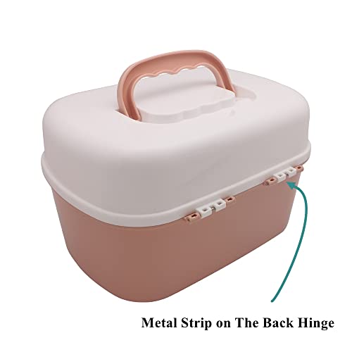 Plastic First Aid Storage Box Container Bin with Removable Tray and Portable Handle, Family Emergency Medicine Kit Case Organizer, White&Pink - color: white&pink
