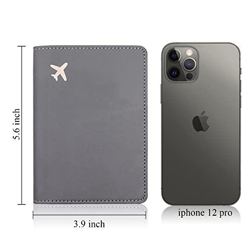 Passport Wallet, Gray, Unisex, Faux Leather, Waterproof, Slim, Lightweight, RFID Blocking, 2-in-1 Design, with Document Slots, Credit Card Slots, SIM Card Slots - color: Gray, style: Minimalist