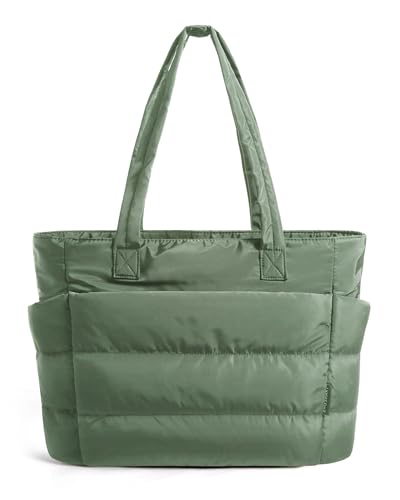 BAGSMART Tote Bag for Women, Lightweight Puffy Tote Bag with Compartments Shoulder Bag Handbag for Travel, Work, Gym | Lightweight - color: Haze Green, size: Standard