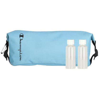 Champion - Hanging Toiletry Bag - Travel Sized Polyester Bag — Water-Resistant, Cosmetics Organizer Bag with Two Compliant Bottles - Lightweight Portable Zipped Bag for Unisex – Blue - 10"x3.9"x3.9" - style: Cendre Blue