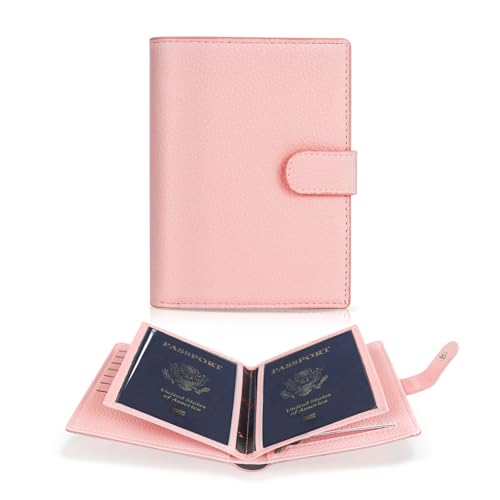 FuninCrea Passport Wallet with 22 Card Slots, Faux Leather Passport Holder for Travel Portable Travel Wallet for Women and Men (Pink) - color: Pink