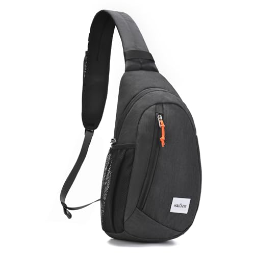 HALOVIE Anti Theft Crossbody Sling Bag RFID Travel Sling Backpack Lightweight Hiking Shoulder Chest Bag for Walking Work - color: Black
