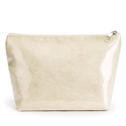 WLLWOO PVC Waterproof Makeup Bag Kraft Paper Cosmetic Bag Travel Toiletry Zipper Pouch Organizer for Women Purse - color: PVC-Off White