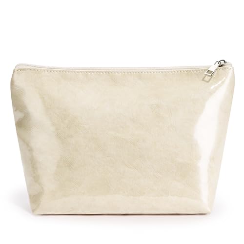 WLLWOO PVC Waterproof Makeup Bag Kraft Paper Cosmetic Bag Travel Toiletry Zipper Pouch Organizer for Women Purse - color: PVC-Off White