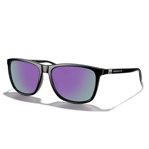 MERRY'S Unisex Polarized Aluminum Sunglasses Vintage Sun Glasses For Men/Women S8286 - color: Black Frame/Purple Mirror Lens/Black Temples