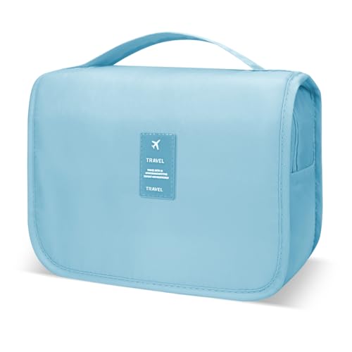 Lcsmaokin Large Capacity Toiletry Bag Travel Bag with Hanging Hook for Men and Women Waterproof Travel Cosmetic Bag Bathroom Storage Bag for Brushes Set, Full-Sized Shampoo,Accessories(Baby Blue) - color: B-Blue