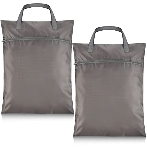 2 Pcs Travel Laundry Bags Waterproof with Handle Dirty Clothes Bag for Traveling Hanging Laundry Hamper with Two Zippered Pockets Washable Reusable for Sports Home Travel College Dorm (Gray) - color: Gray