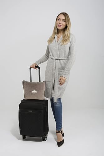 BlueHills Premium Soft Travel Blanket Pillow Airplane Flight Blanket Throw in Soft Bag Pillow case with Luggage Belt & Backpack Clip Compact Pack Large Airport Taupe T023 - color: Taupe-1pk-t023