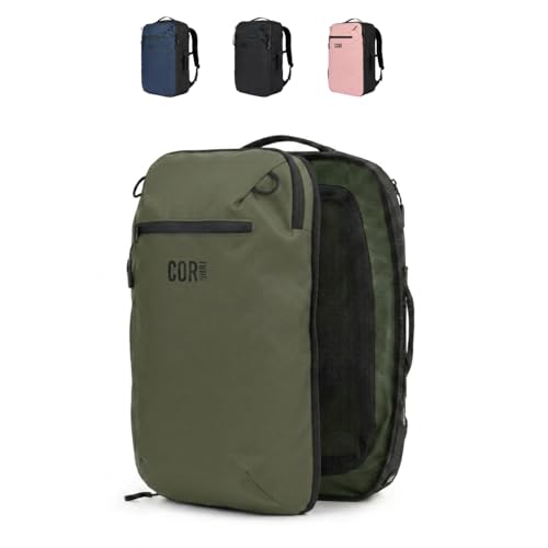 COR Surf Carry On Travel Backpack | NOW with Premium YKK Zippers | Flight Approved Carry On Laptop Backpack with Secret Passport Pockets | The Island Hopper (28L, Army Green) - color: Army Green, size: 28L