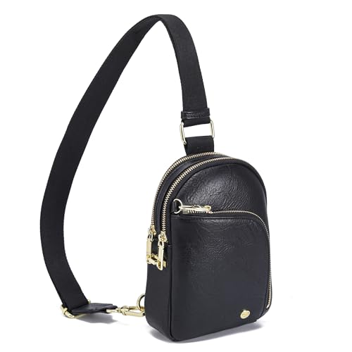 INICAT RFID Blocking Sling Bag, Anti Theft Crossbody Bag for Women Compact Travel Purses Leather - color: Black Anti Theft