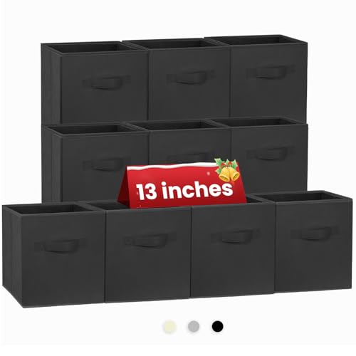 Large Storage Cubes- 13 Inch Cube Storage Bins for Organizing Shelves Kallax - Nursery Closet Organization Bins for Clothes Blanket - 10 Pack Collapsible Decorative Storage Box for Magazines (Black) - color: Black, size: 10 Pack - 13 inches