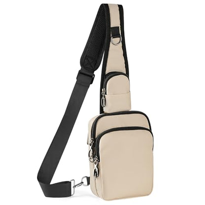 BROADREAM Sling Bag, Crossbody Bag with Anti-Theft Lock Zipper, RFID Blocking & Water Resistant for Travel Work Sport - color: Beige