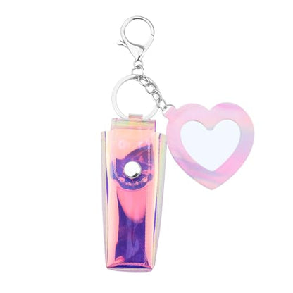Sisadodo Glitter Lip Oil Holder Key Chains for Woman Lipstick Case with Mirror Lip Balm Keychain for Lipstick Case Keychain - color: Pv Pink-heart