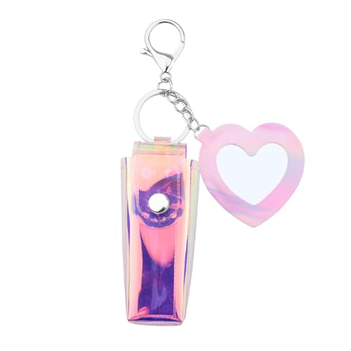 Sisadodo Glitter Lip Oil Holder Key Chains for Woman Lipstick Case with Mirror Lip Balm Keychain for Lipstick Case Keychain - color: Pv Pink-heart