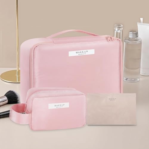 Queboom Travel Makeup Bag Cosmetic Bag Makeup Bag Toiletry bag for women and men (Pink-3pcs) - color: Pink-3pcs