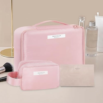 Queboom Travel Makeup Bag Cosmetic Bag Makeup Bag Toiletry bag for women and men (Pink-3pcs) - color: Pink-3pcs