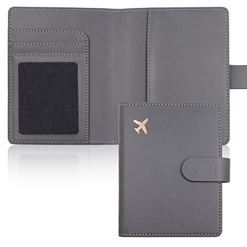 Passport Wallet, Gray, Unisex, Faux Leather, Waterproof, Slim, Lightweight, RFID Blocking, 2-in-1 Design, with Document Slots, Credit Card Slots, SIM Card Slots - color: Gray, style: Classic