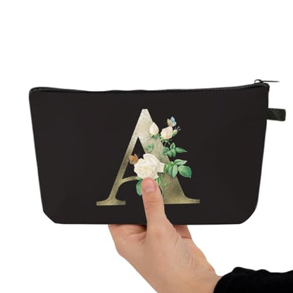 Deanfun Makeup Bag, Bride Bridesmaid A-Z Make Up Bag, Small Personalized Initial Letter 3D Printings Waterproof Cosmetic Bags for Women (A) - color: Letter A