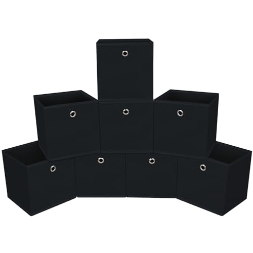 Foldable Storage Cubes Bins ,11 Inch Cloth Storage Cube Fabric Storage Box Cubes Organizer Baskets with Handles for Home Organizer Set of 8 (Black) - color: Black, size: 8 Pack