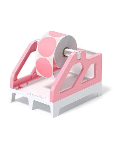 MUNBYN Label Holder for Rolls and Fan-Fold Labels, Thermal Sticker Roll Holder for Desktop Thermal Printer Shipping Supplies Industrial Paper, Pink - color: Pink and White