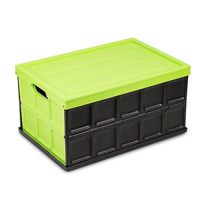Glad Collapsible Storage Bin with Lid - 48L Foldable Plastic Box for Garage, Car Trunk, and Organization - Stackable Lidded Container with Handles, Green - color: Green