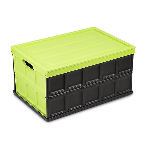 Glad Collapsible Storage Bin with Lid - 48L Foldable Plastic Box for Garage, Car Trunk, and Organization - Stackable Lidded Container with Handles, Green - color: Green