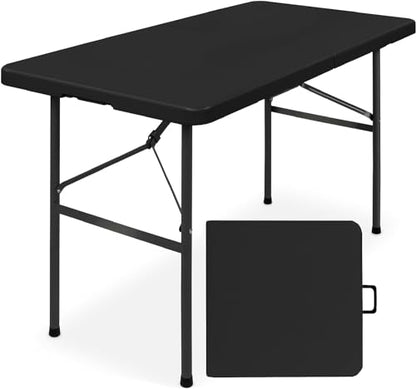Simpli-Magic 4ft Portable Plastic Folding Table – Indoor & Outdoor Heavy-Duty Foldable Utility Table w/Handle for Party & Camping (Black) - size: 4 feet Table