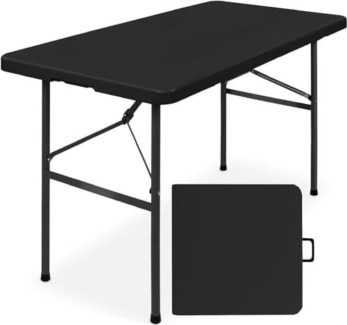 Simpli-Magic 4ft Portable Plastic Folding Table – Indoor & Outdoor Heavy-Duty Foldable Utility Table w/Handle for Party & Camping (Black) - size: 4 feet Table