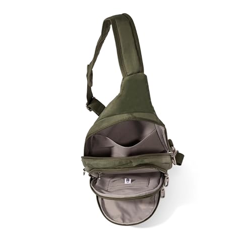 Baggallini Securtex® Anti-Theft Multi Zip Sling - Lightweight 8.6"x15.2" Travel Bag with Locking Zippers & RFID Protection - color: Thyme