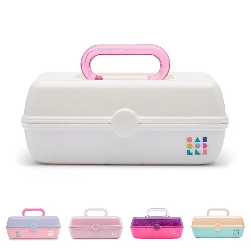 Caboodles Pretty in Petite Makeup Box, Two-Tone White on White, Hard Plastic Organizer Box, 2 Swivel Trays, Fashion Mirror, Secure Latch for Safe Travel - color: White, size: 8.82 x 5.88 x 3.66 inches (Pack of 1)