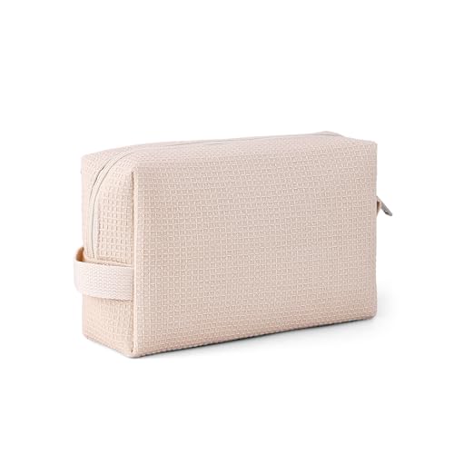 DYSHAYEN Waffle Makeup Pouch Bag, Small Travel Cosmetic Bag, Gifts for Women Bridesmaid,Wedding,Christmas (Beige) - color: Beige