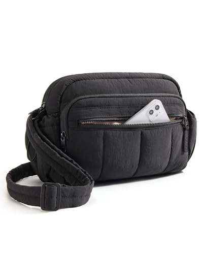 BAGSMART Anti Theft Crossbody Bags for Women Travel Purse, Medium Quilted Puffy cross body bag, Handbags Shoulder Purses, Black-medium - color: Black-1, size: 4.7L