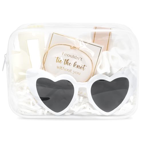DEEKA 5 Pcs Bridesmaid Proposal Bag Set Gift Clear Makeup Toiletry Bag Bachelorette Party Favors Sunglasses Hair Claw Clips Scrunchies Knot Bracelets Bridal Wedding Party Gifts (White) - color: White, size: 1 Set