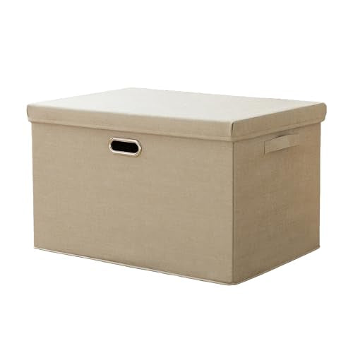 Collapsible Storage Bin with Lid Linen Fabric Foldable Storage Box Organizer with Cover Suitable for Home Bedroom Office Nursery (Beige, Medium-1Pack) - color: Beige, size: Medium-1Pack